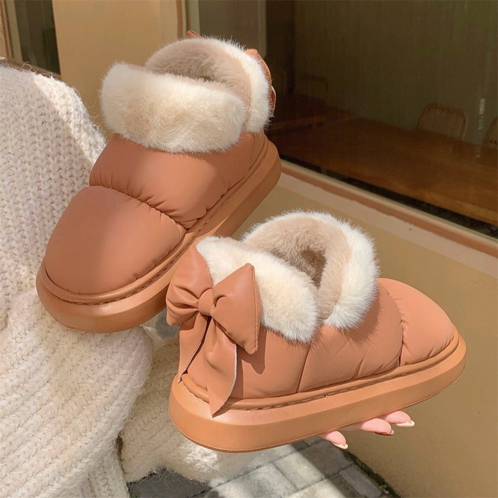 Bow-Knot Plush Slippers