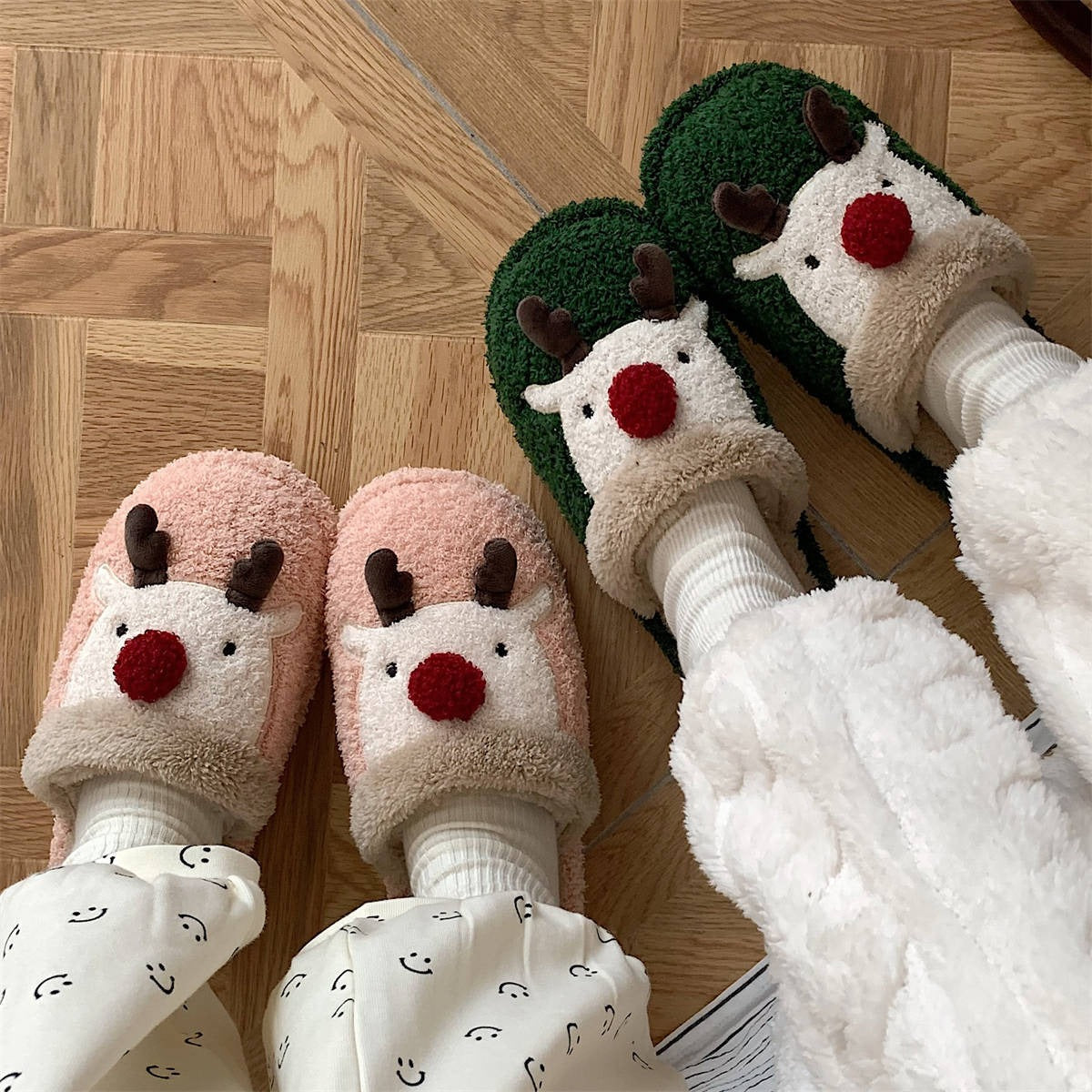 Festive Reindeer Plush Slippers