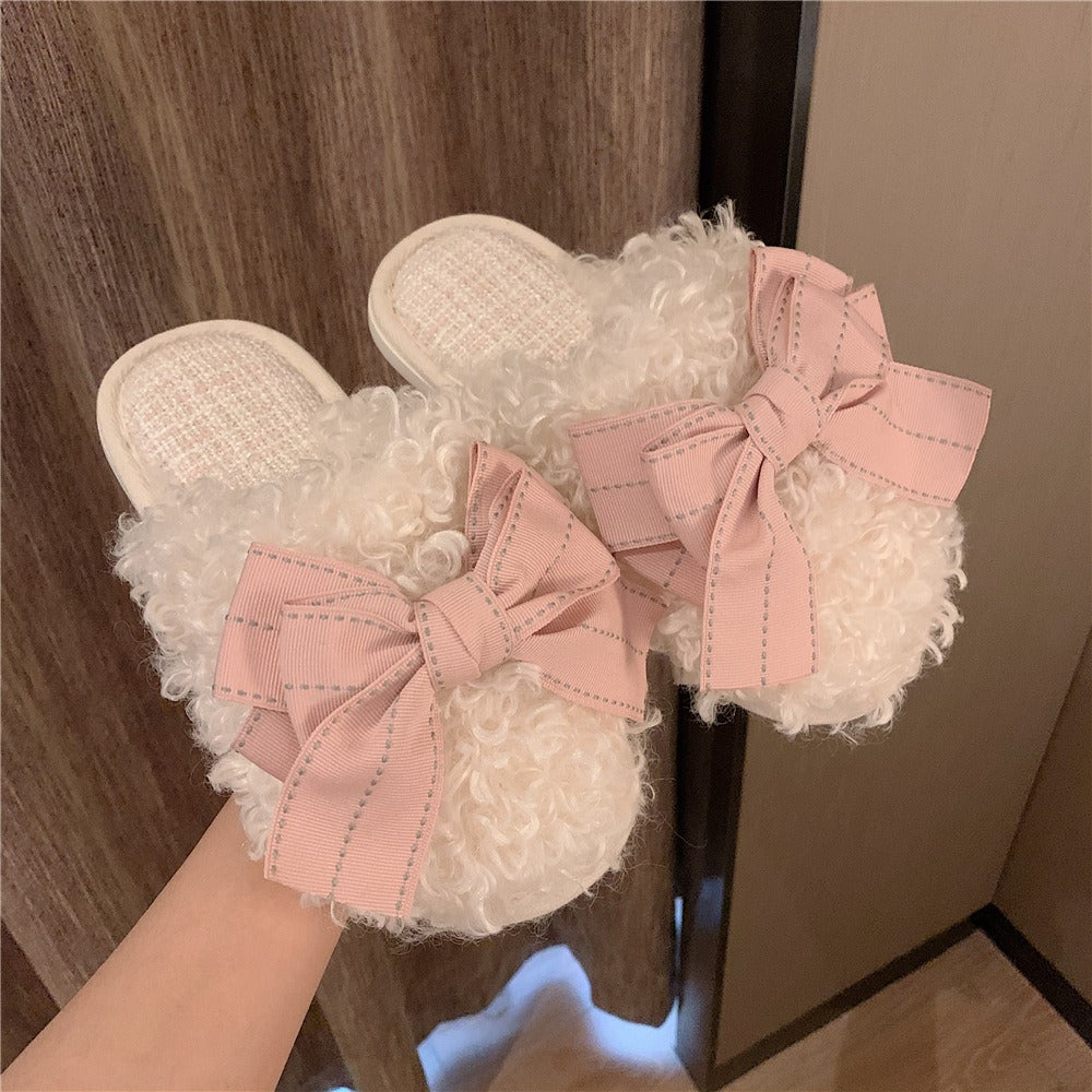 Girls' Bow-Knot Plush Slippers