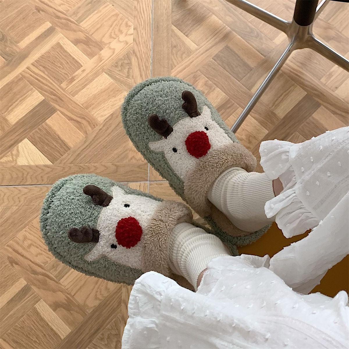 Festive Reindeer Plush Slippers