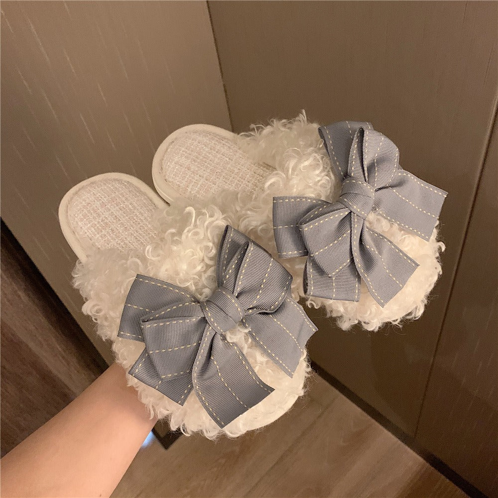 Girls' Bow-Knot Plush Slippers