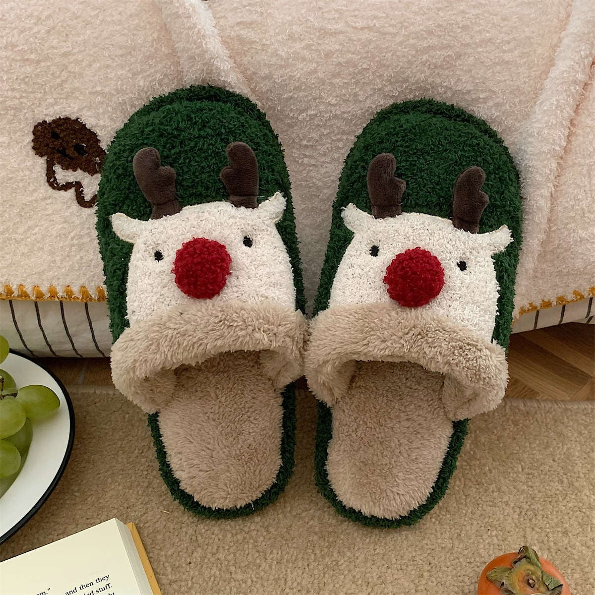 Festive Reindeer Plush Slippers