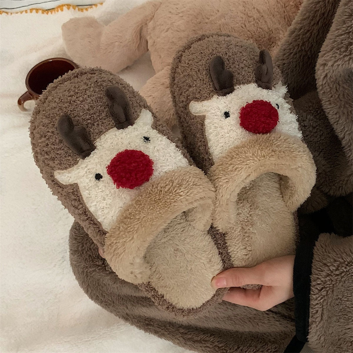 Festive Reindeer Plush Slippers