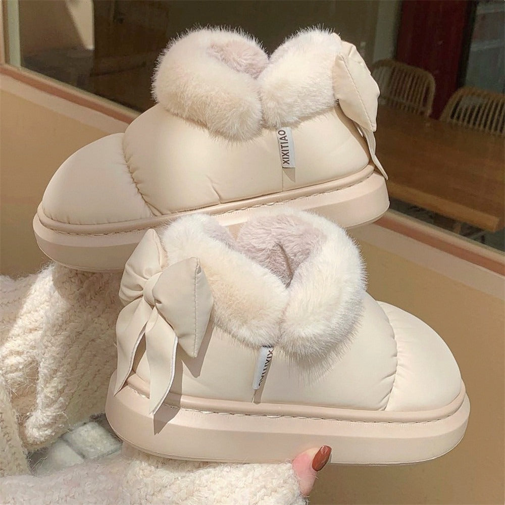 Bow-Knot Plush Slippers